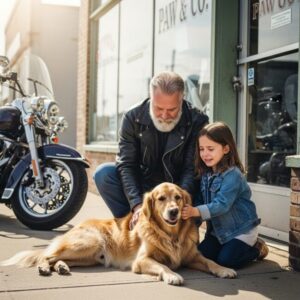A Dog Slept Outside a Closed Store for Weeks — But When a Biker Brought a Little Girl to See It, Everyone Broke Down in Tears.